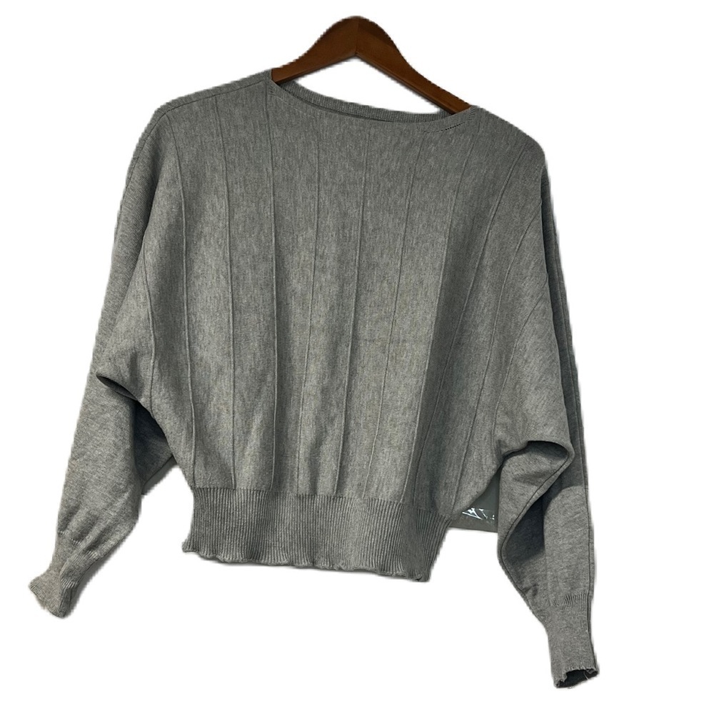 Shein Woman's gray Sz L neutral oversized cropped ribbed sweater casual everyday